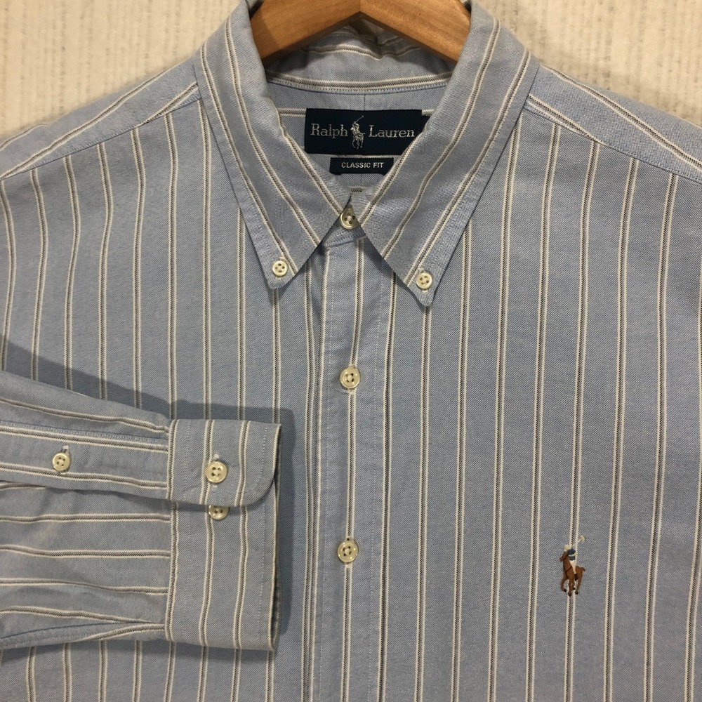 Ralph Lauren‎ Classic Fit Striped Oxford Shirt Blue White 17 32/33 Mens L